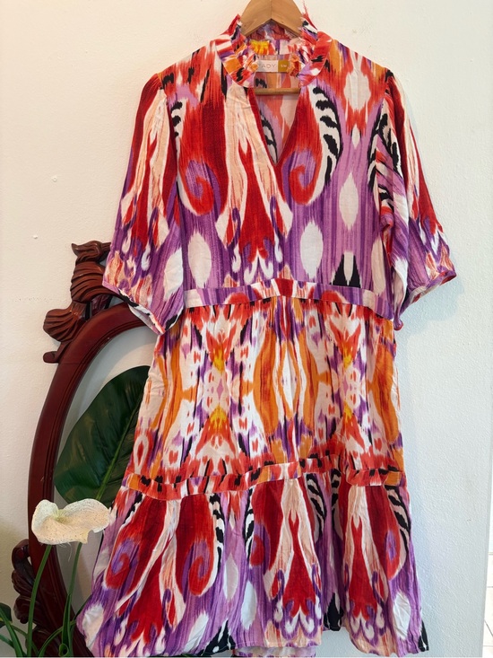 yady Dresses & Skirts - Vibrant Colorful Yady Veronica Gypsy Red & Purple Print Maximilist Midi Dress
